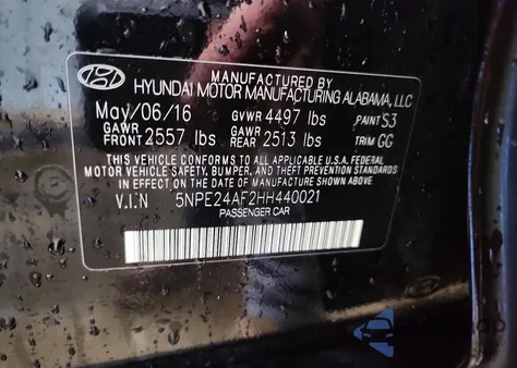 2017 Hyundai Sonata Se из США, поврежденный, VIN 5NPE24AF2HH440021